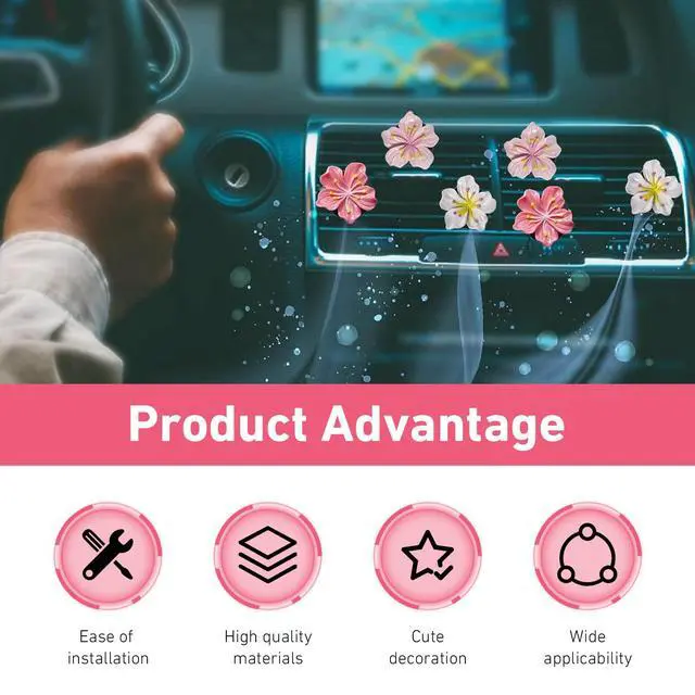 Alt view image 3 of 6 - 6PCS Cherry Blossom Flower Air Vent Clips, Cute Flower Car Accessories for Women Girls, Air Conditioning Outlet Clip for Car Interior Decoration Accessories (White,Pink&Red)
