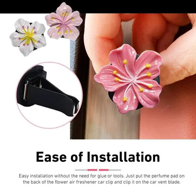 Alt view image 5 of 6 - 6PCS Cherry Blossom Flower Air Vent Clips, Cute Flower Car Accessories for Women Girls, Air Conditioning Outlet Clip for Car Interior Decoration Accessories (White,Pink&Red)