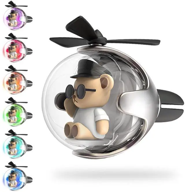 Main image of White & Black Bear Car Air Freshener with 6-Color Auto Light Up & 4 Scented Tablets Subtle Fragrance, Decorative Auto Accessories, Cute Mother's Day and Father's Day Small Gift