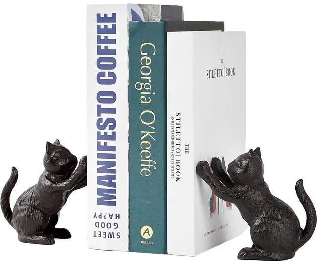 Main image of Cat Decorative Bookends, Cute Book Ends to Hold Books, Bookends for Shelves, Unique Cast Iron Book Stopper for Heavy Books, Cat Office Decor, 1 Pair/2 PCS