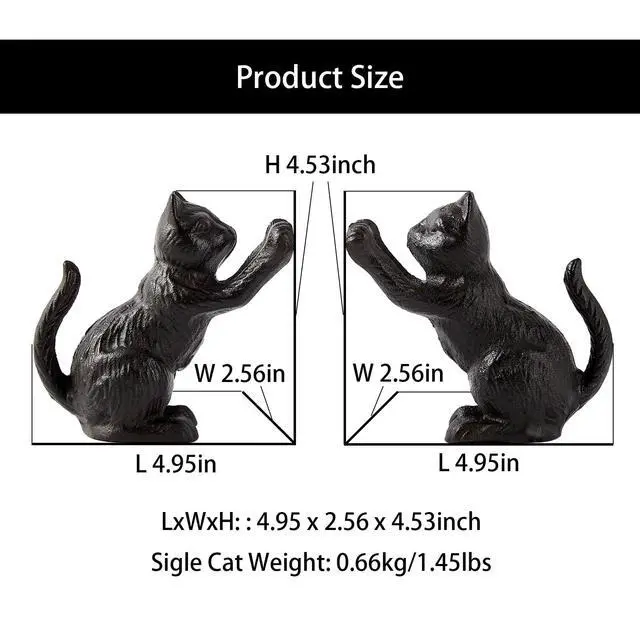 Alt view image 2 of 7 - Cat Decorative Bookends, Cute Book Ends to Hold Books, Bookends for Shelves, Unique Cast Iron Book Stopper for Heavy Books, Cat Office Decor, 1 Pair/2 PCS