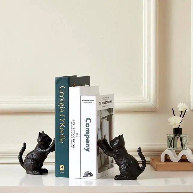 Alt view image 4 of 7 - Cat Decorative Bookends, Cute Book Ends to Hold Books, Bookends for Shelves, Unique Cast Iron Book Stopper for Heavy Books, Cat Office Decor, 1 Pair/2 PCS