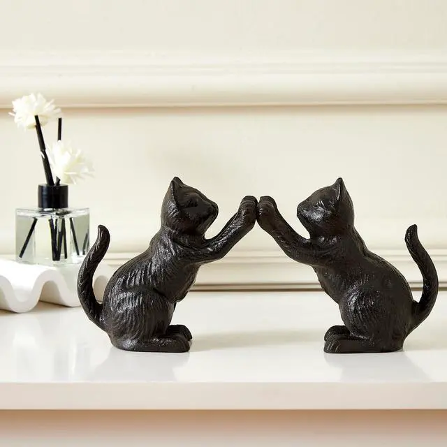 Alt view image 6 of 7 - Cat Decorative Bookends, Cute Book Ends to Hold Books, Bookends for Shelves, Unique Cast Iron Book Stopper for Heavy Books, Cat Office Decor, 1 Pair/2 PCS