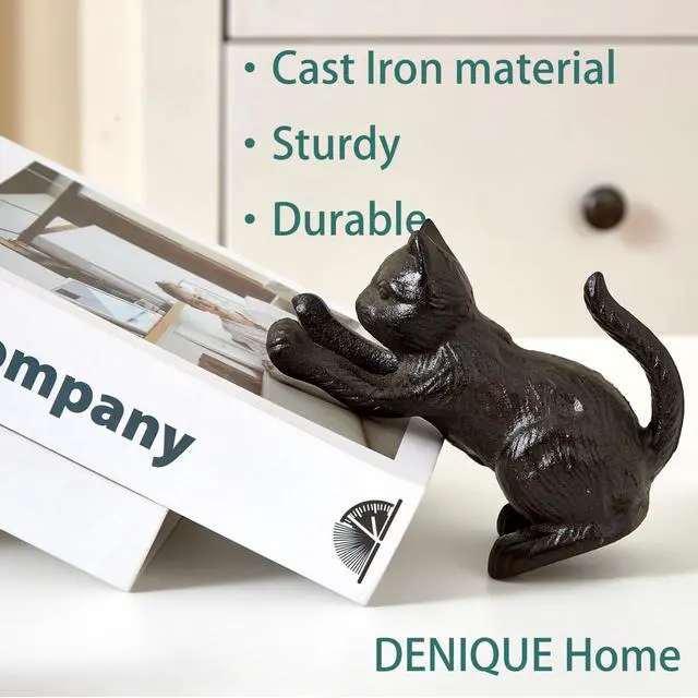 Alt view image 7 of 7 - Cat Decorative Bookends, Cute Book Ends to Hold Books, Bookends for Shelves, Unique Cast Iron Book Stopper for Heavy Books, Cat Office Decor, 1 Pair/2 PCS