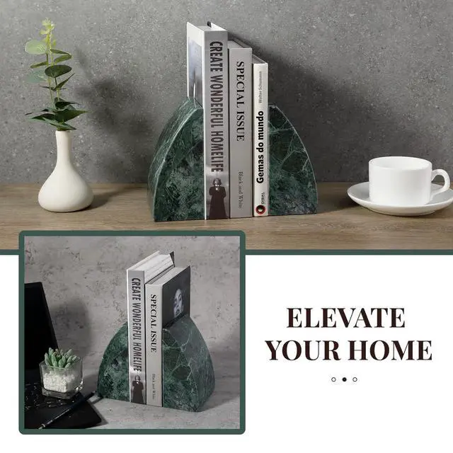 Alt view image 4 of 7 - Marble Bookends for Shelves, 8Lbs Large Stone Bookends for Heavy Books, Non-Slip Heavy Duty Book Stopper, Modern Decorative Book Ends for Bookshelf Table Home Decor(Green)