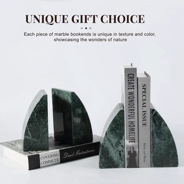 Alt view image 6 of 7 - Marble Bookends for Shelves, 8Lbs Large Stone Bookends for Heavy Books, Non-Slip Heavy Duty Book Stopper, Modern Decorative Book Ends for Bookshelf Table Home Decor(Green)