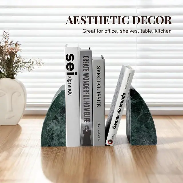 Alt view image 7 of 7 - Marble Bookends for Shelves, 8Lbs Large Stone Bookends for Heavy Books, Non-Slip Heavy Duty Book Stopper, Modern Decorative Book Ends for Bookshelf Table Home Decor(Green)