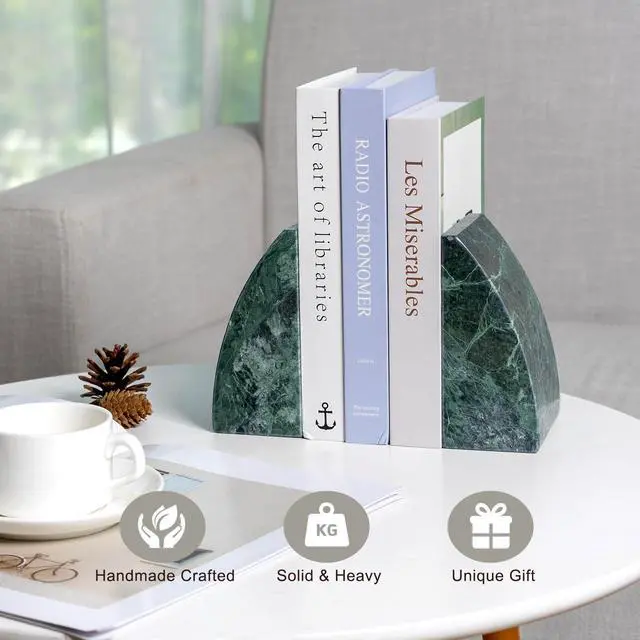 Alt view image 5 of 7 - Marble Bookends for Shelves, 8Lbs Large Stone Bookends for Heavy Books, Non-Slip Heavy Duty Book Stopper, Modern Decorative Book Ends for Bookshelf Table Home Decor(Green)