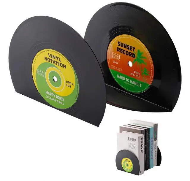 Main image of Modern Bookends for Shelves,Retro Vinyl Record Bookends - Vintage Music Decor Bookend Set, Unique Decorative Book Stopper for Home Office & Gifts for Music Lovers(Sunset)