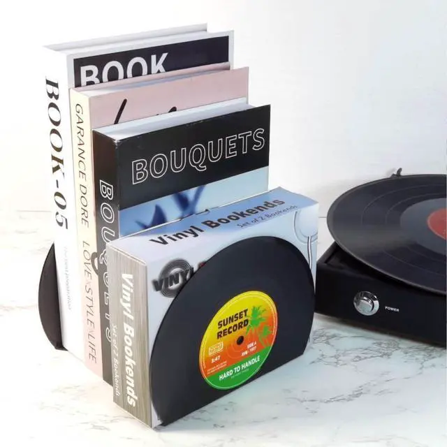 Alt view image 3 of 7 - Modern Bookends for Shelves,Retro Vinyl Record Bookends - Vintage Music Decor Bookend Set, Unique Decorative Book Stopper for Home Office & Gifts for Music Lovers(Sunset)