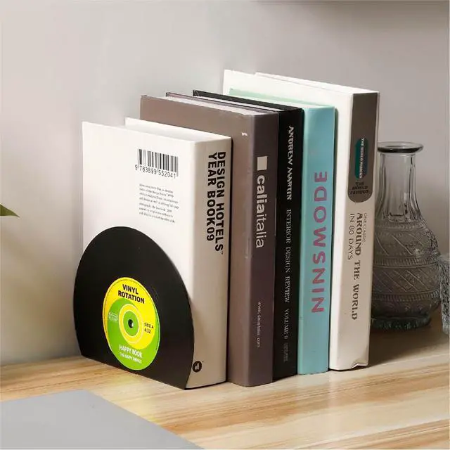 Alt view image 2 of 7 - Modern Bookends for Shelves,Retro Vinyl Record Bookends - Vintage Music Decor Bookend Set, Unique Decorative Book Stopper for Home Office & Gifts for Music Lovers(Sunset)