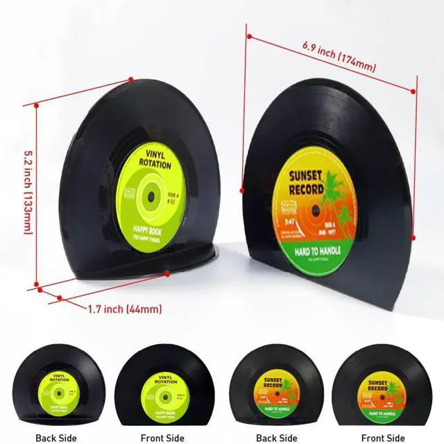 Alt view image 4 of 7 - Modern Bookends for Shelves,Retro Vinyl Record Bookends - Vintage Music Decor Bookend Set, Unique Decorative Book Stopper for Home Office & Gifts for Music Lovers(Sunset)