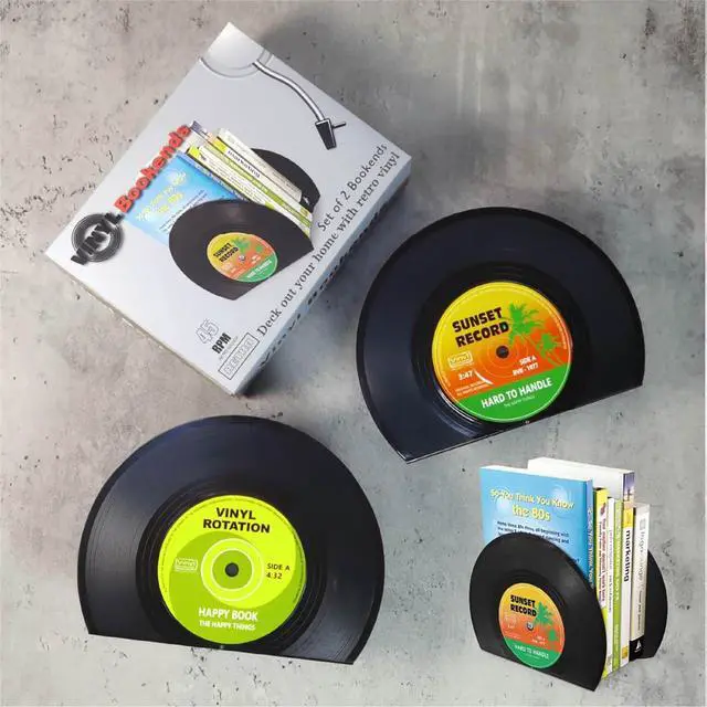 Alt view image 5 of 7 - Modern Bookends for Shelves,Retro Vinyl Record Bookends - Vintage Music Decor Bookend Set, Unique Decorative Book Stopper for Home Office & Gifts for Music Lovers(Sunset)