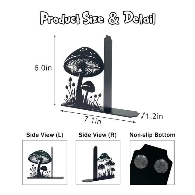 Alt view image 2 of 6 - Cute Mushroom Decorative Bookends Unique and Stylish Book Ends Waterproof & Durable Perfect Size Ideal Gift for Mushroom Lovers