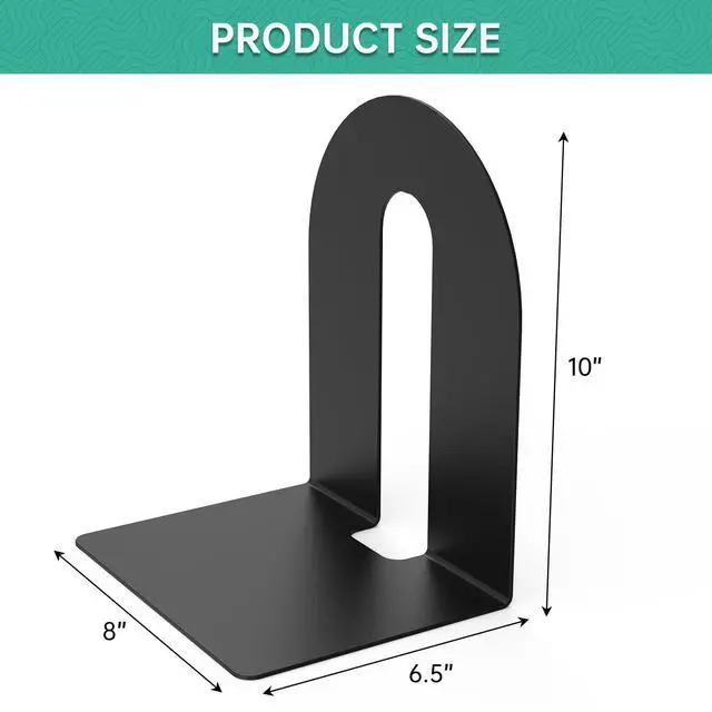 Alt view image 2 of 6 - Heavy Duty 10" Bookends, 1 Pair Black Bookend for Office, Home,Bookshelves | Heavy Duty Bookends, Bookend Stopper for Heavy Books, For Office, Binders & Books