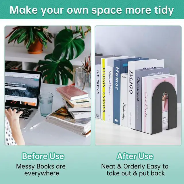 Alt view image 3 of 6 - Heavy Duty 10" Bookends, 1 Pair Black Bookend for Office, Home,Bookshelves | Heavy Duty Bookends, Bookend Stopper for Heavy Books, For Office, Binders & Books