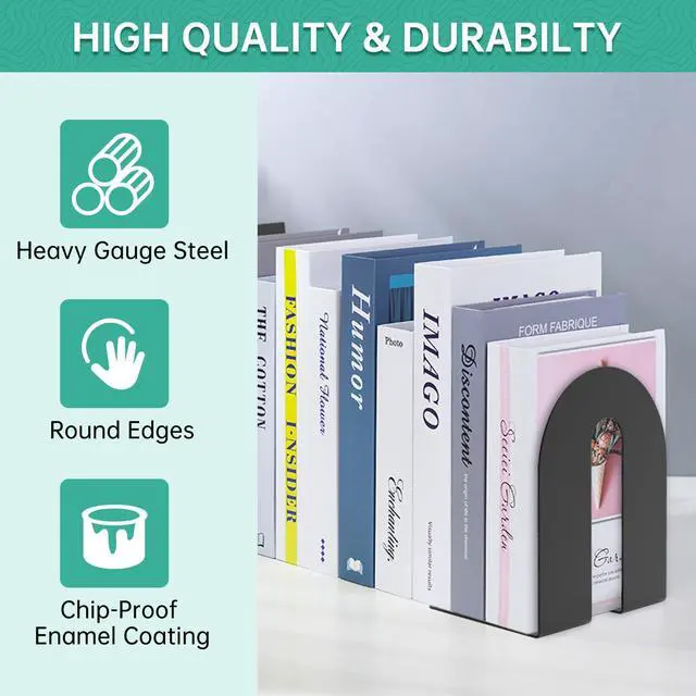 Alt view image 4 of 6 - Heavy Duty 10" Bookends, 1 Pair Black Bookend for Office, Home,Bookshelves | Heavy Duty Bookends, Bookend Stopper for Heavy Books, For Office, Binders & Books