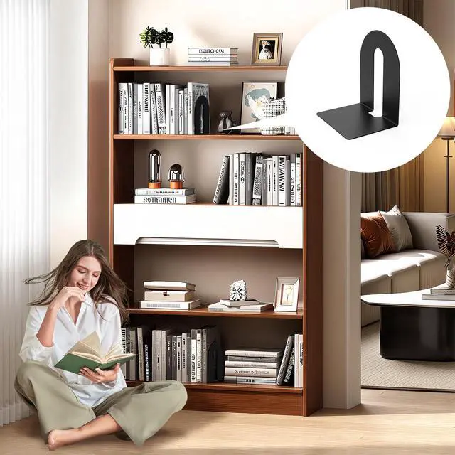 Alt view image 6 of 6 - Heavy Duty 10" Bookends, 1 Pair Black Bookend for Office, Home,Bookshelves | Heavy Duty Bookends, Bookend Stopper for Heavy Books, For Office, Binders & Books
