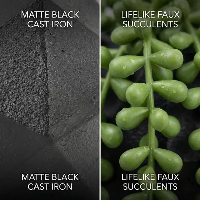 Alt view image 5 of 7 - Cast Iron Bookends Set of 2, Geometric Heavy Duty, Matte Black | Weighted 4.3 lb non-skid metal spheres with faux string-of-pearls, sturdy support for shelves, home, office & library decor