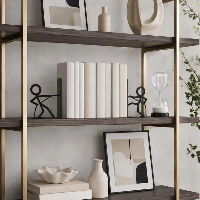 Alt view image 4 of 6 - Figure-Shaped bookend, Black Metal Bookends,Tug-of-War | Book ends for shelves with decorative bookends appeal, sturdy metal bookends design