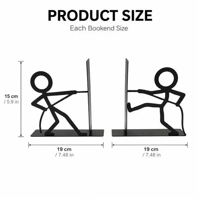 Alt view image 2 of 6 - Figure-Shaped bookend, Black Metal Bookends,Tug-of-War | Book ends for shelves with decorative bookends appeal, sturdy metal bookends design