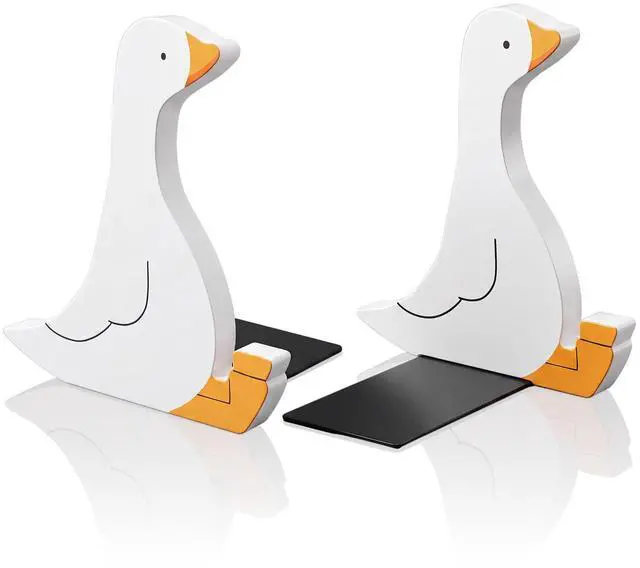 Main image of 2 Pcs Silly Goose Bookends Decorative Book Holders for Shelves Gift | Double-sided Design; 7 Inches Tall; Non-slip Pad; No Assembly Needed; Suits Shelves, Desks, Offices; Gift for Book Lovers
