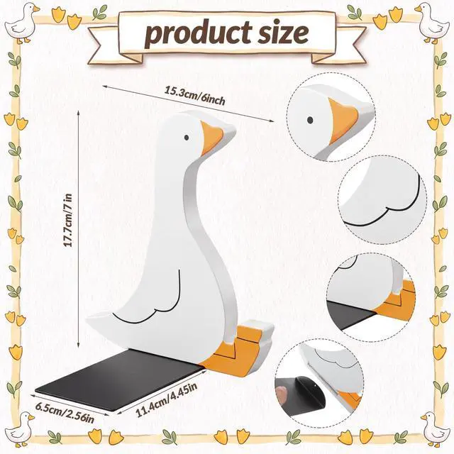 Alt view image 2 of 7 - 2 Pcs Silly Goose Bookends Decorative Book Holders for Shelves Gift | Double-sided Design; 7 Inches Tall; Non-slip Pad; No Assembly Needed; Suits Shelves, Desks, Offices; Gift for Book Lovers
