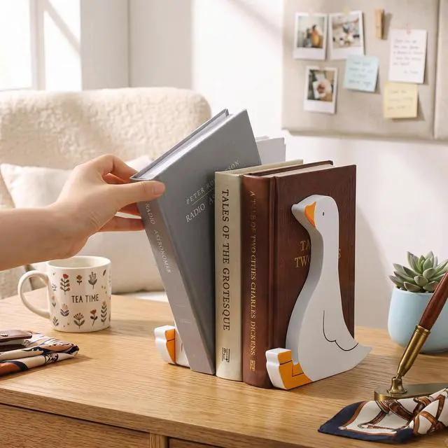 Alt view image 4 of 7 - 2 Pcs Silly Goose Bookends Decorative Book Holders for Shelves Gift | Double-sided Design; 7 Inches Tall; Non-slip Pad; No Assembly Needed; Suits Shelves, Desks, Offices; Gift for Book Lovers