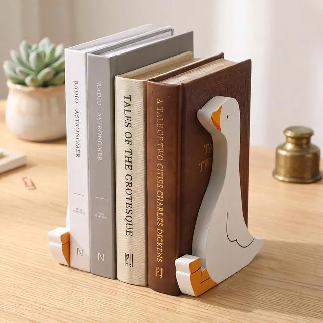 Alt view image 5 of 7 - 2 Pcs Silly Goose Bookends Decorative Book Holders for Shelves Gift | Double-sided Design; 7 Inches Tall; Non-slip Pad; No Assembly Needed; Suits Shelves, Desks, Offices; Gift for Book Lovers