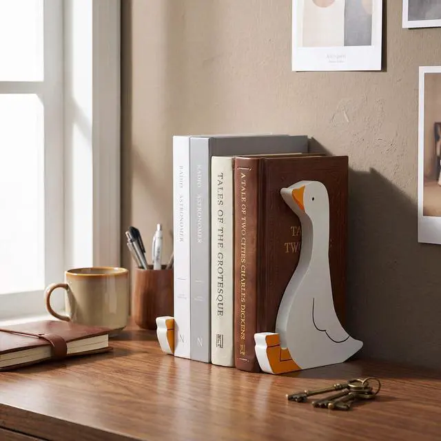 Alt view image 6 of 7 - 2 Pcs Silly Goose Bookends Decorative Book Holders for Shelves Gift | Double-sided Design; 7 Inches Tall; Non-slip Pad; No Assembly Needed; Suits Shelves, Desks, Offices; Gift for Book Lovers