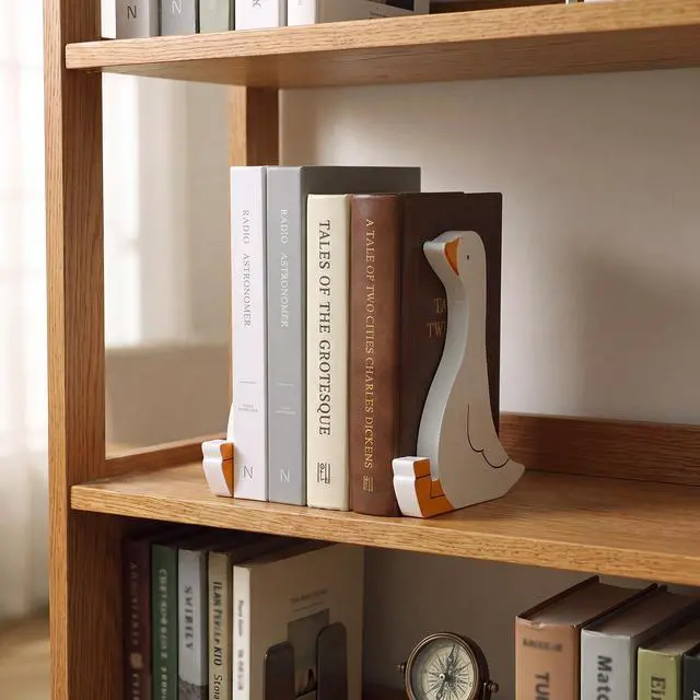 Alt view image 7 of 7 - 2 Pcs Silly Goose Bookends Decorative Book Holders for Shelves Gift | Double-sided Design; 7 Inches Tall; Non-slip Pad; No Assembly Needed; Suits Shelves, Desks, Offices; Gift for Book Lovers