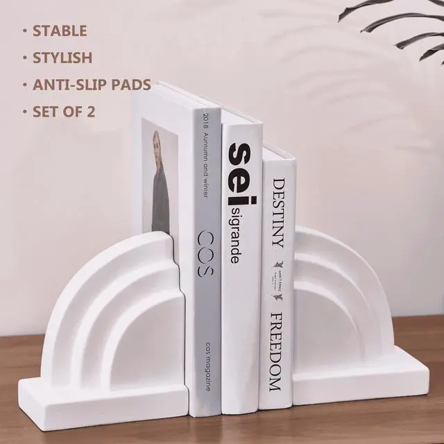 Alt view image 4 of 6 - Concrete Bookends for Heavy Books - Heavy Duty 2-Piece Set for Shelves, Decorative Book Ends for Home Office Library, Non-Slip Base