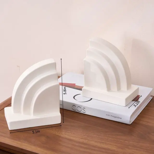 Alt view image 3 of 6 - Concrete Bookends for Heavy Books - Heavy Duty 2-Piece Set for Shelves, Decorative Book Ends for Home Office Library, Non-Slip Base