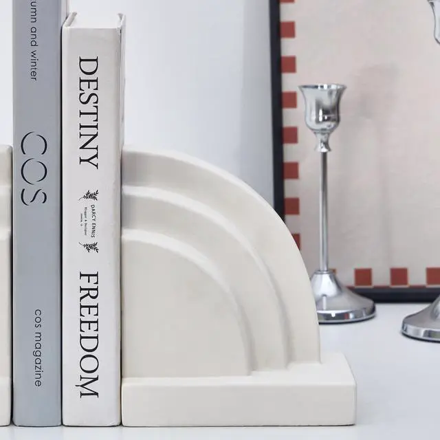 Alt view image 5 of 6 - Concrete Bookends for Heavy Books - Heavy Duty 2-Piece Set for Shelves, Decorative Book Ends for Home Office Library, Non-Slip Base