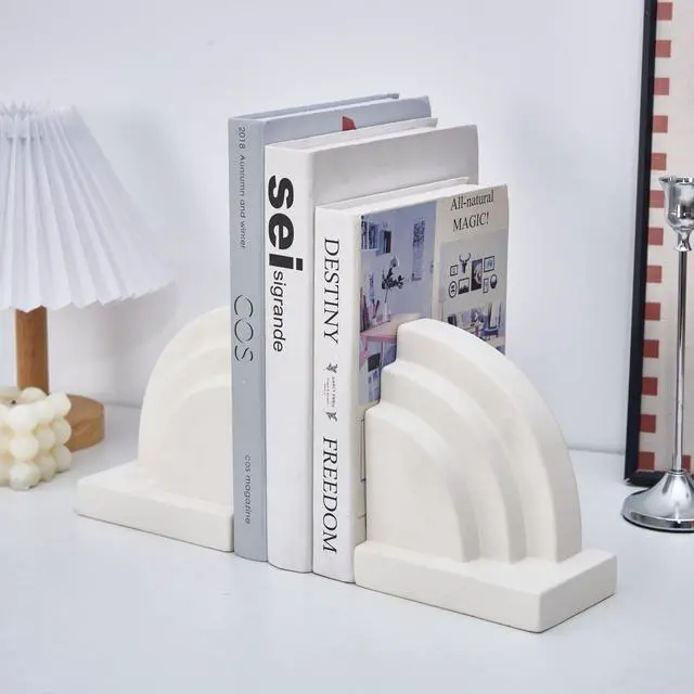 Alt view image 6 of 6 - Concrete Bookends for Heavy Books - Heavy Duty 2-Piece Set for Shelves, Decorative Book Ends for Home Office Library, Non-Slip Base