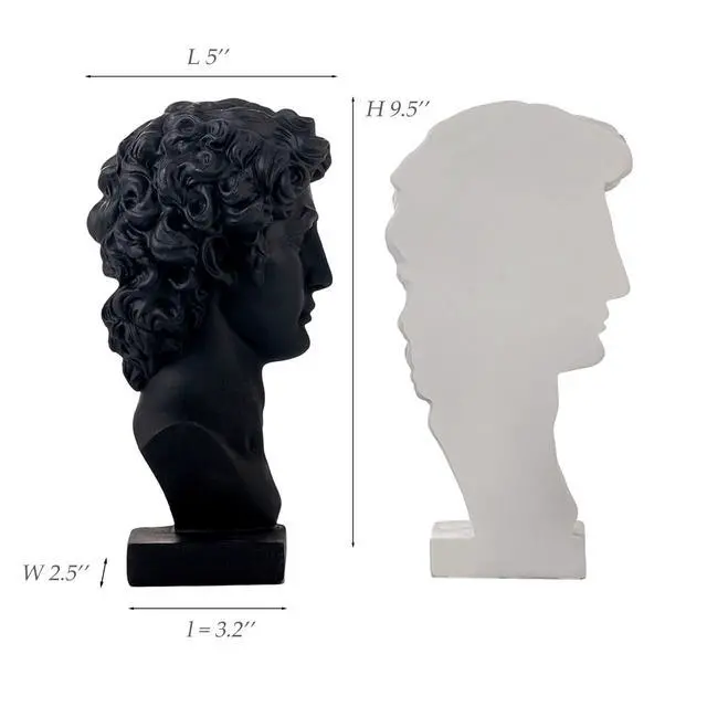 Alt view image 3 of 7 - David Decorative Bookends, Half-and-Half Book Ends, B&W 9.5'' | Creative Ornaments for Living Room Office Home Shelf Decor, 1Pair/2Piece