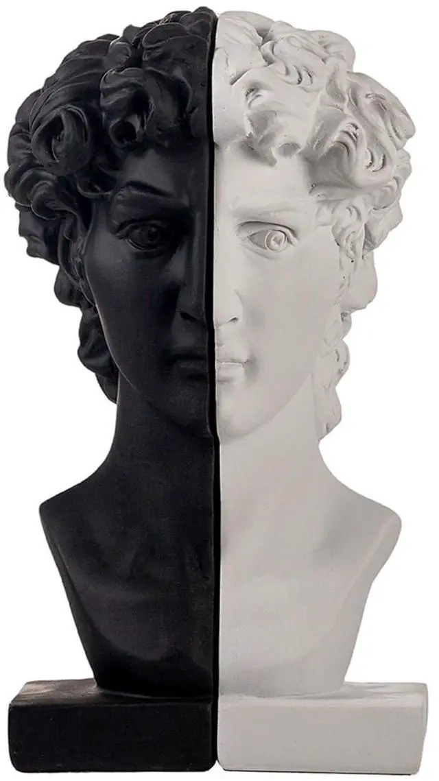 Main image of David Decorative Bookends, Half-and-Half Book Ends, B&W 9.5'' | Creative Ornaments for Living Room Office Home Shelf Decor, 1Pair/2Piece