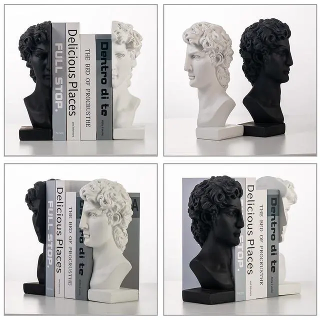 Alt view image 2 of 7 - David Decorative Bookends, Half-and-Half Book Ends, B&W 9.5'' | Creative Ornaments for Living Room Office Home Shelf Decor, 1Pair/2Piece