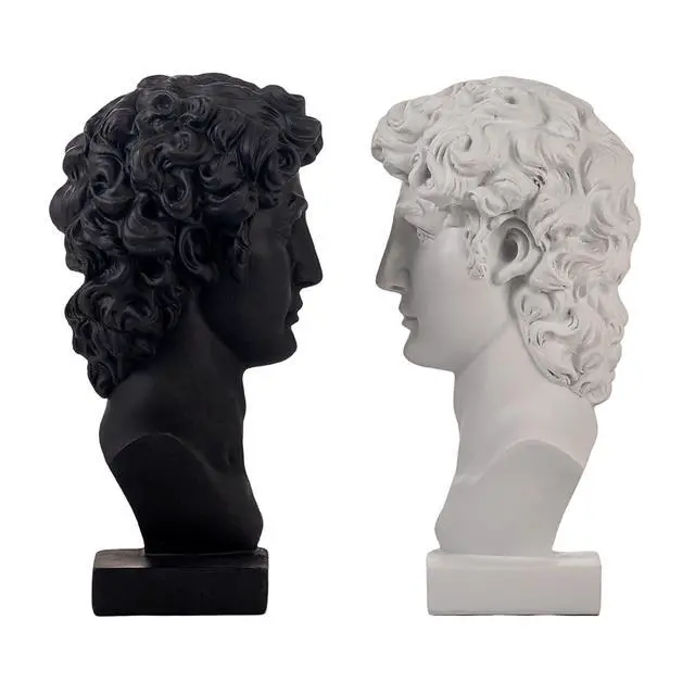 Alt view image 4 of 7 - David Decorative Bookends, Half-and-Half Book Ends, B&W 9.5'' | Creative Ornaments for Living Room Office Home Shelf Decor, 1Pair/2Piece