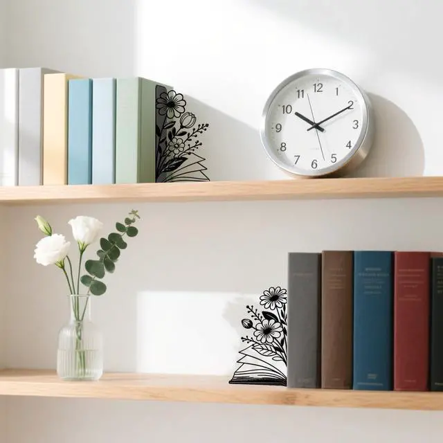 Alt view image 4 of 7 - Metal Bookends Flower & Book Bookends Decorative Cute Book Ends for Shelves Bookshelf Reading Decor Bookshelf Decor Space-Saving Desk Organizer for Book Lovers Gift