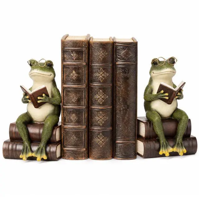 Main image of Frog Decorative Bookend 7.2'' Heavy Duty Book End Frog Book Stopper with Anti-slip Base Graduation Gift for Reading Lover Vintage Gold Animal Statue for Shelves Bookshelf Home Office Decor