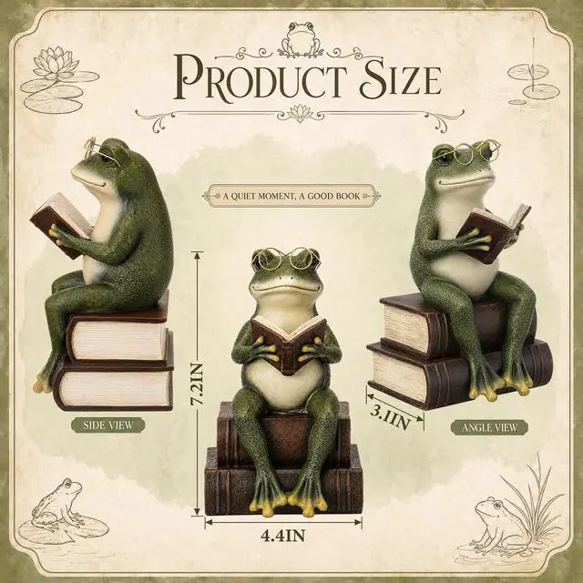 Alt view image 2 of 6 - Frog Decorative Bookend 7.2'' Heavy Duty Book End Frog Book Stopper with Anti-slip Base Graduation Gift for Reading Lover Vintage Gold Animal Statue for Shelves Bookshelf Home Office Decor