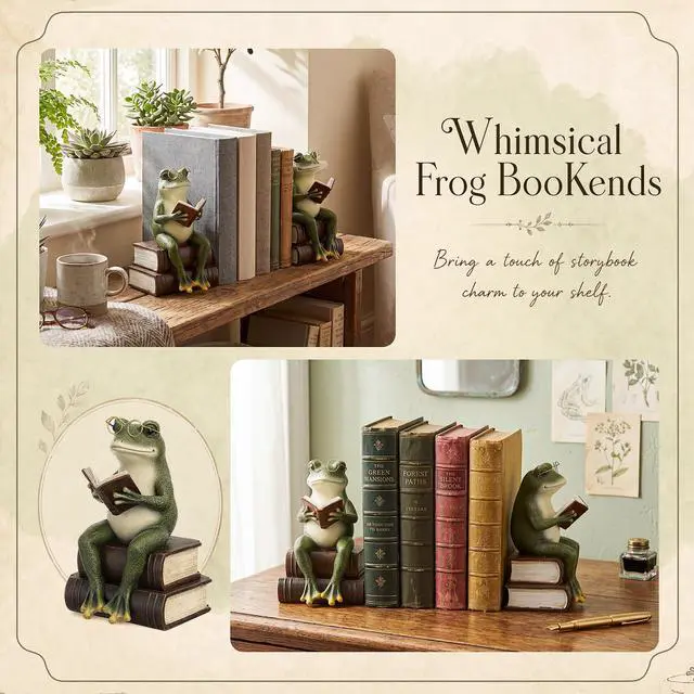 Alt view image 5 of 6 - Frog Decorative Bookend 7.2'' Heavy Duty Book End Frog Book Stopper with Anti-slip Base Graduation Gift for Reading Lover Vintage Gold Animal Statue for Shelves Bookshelf Home Office Decor