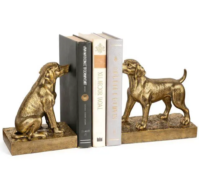 Main image of Decorative Bookends for Shelves, Labrador Dog Book Ends for Heavy Books, Lab Dog Statues Bookends for Heavy Books with Anti-Slip Base Book Holders for Home Office Decor (Gold)
