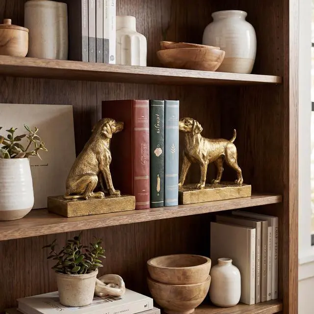Alt view image 6 of 7 - Decorative Bookends for Shelves, Labrador Dog Book Ends for Heavy Books, Lab Dog Statues Bookends for Heavy Books with Anti-Slip Base Book Holders for Home Office Decor (Gold)