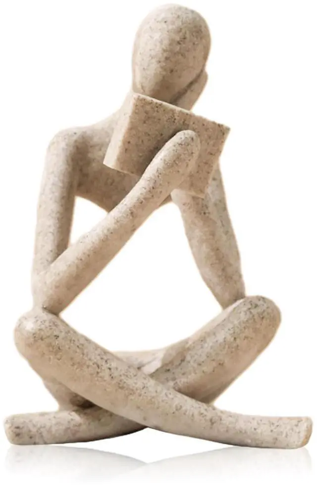 Main image of Bookshelf Decor Reading Statue - Abstract Art Thinker Sculpture Bookend for Shelves Aesthetic, Modern Home Decoration Figurine for Living Room Office Shelf Desk Coffee Table Decor(Beige Right)