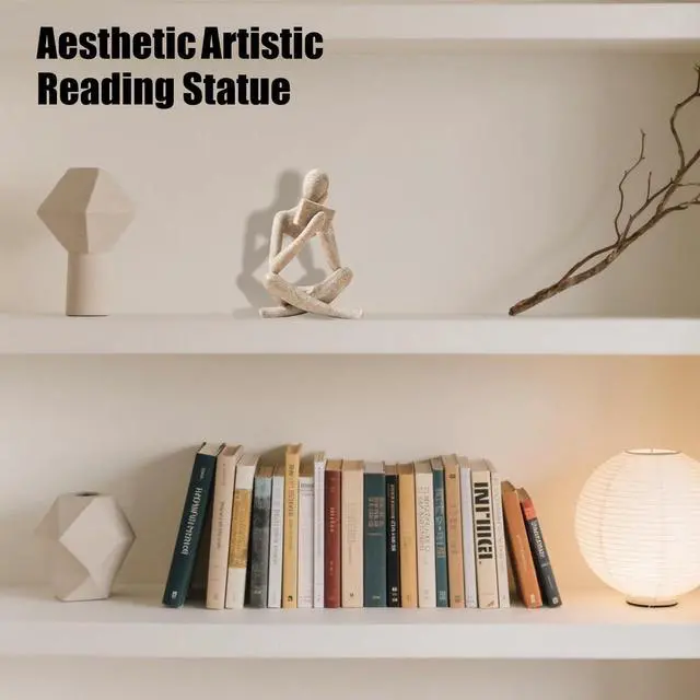 Alt view image 2 of 7 - Bookshelf Decor Reading Statue - Abstract Art Thinker Sculpture Bookend for Shelves Aesthetic, Modern Home Decoration Figurine for Living Room Office Shelf Desk Coffee Table Decor(Beige Right)