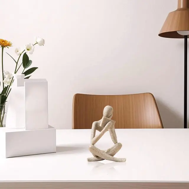 Alt view image 5 of 7 - Bookshelf Decor Reading Statue - Abstract Art Thinker Sculpture Bookend for Shelves Aesthetic, Modern Home Decoration Figurine for Living Room Office Shelf Desk Coffee Table Decor(Beige Right)
