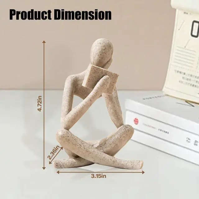 Alt view image 7 of 7 - Bookshelf Decor Reading Statue - Abstract Art Thinker Sculpture Bookend for Shelves Aesthetic, Modern Home Decoration Figurine for Living Room Office Shelf Desk Coffee Table Decor(Beige Right)