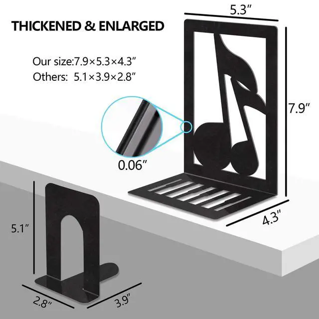 Alt view image 2 of 7 - Metal Bookend,Musical Note Heavy Book Ends for Shelves | Non-Skid Bookshelf Holder,Home Decorative Bookends for Heavy Books, Music Lover Gifts